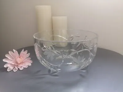 Buy Royal Doulton Large Hand Cut Lead Crystal Etched Floral Glass Fruit Display Bowl • 24.95£