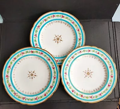 Buy Victorian Porcelain Minton Sevres Style Dessert Plates X3  Antique  B 483 • 75£
