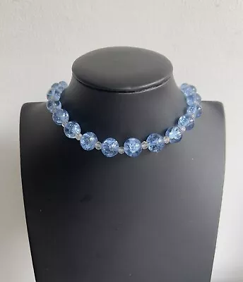 Buy Antique Blue & White Crackle Effect Glass Beaded Graduated Necklace 15  • 75£