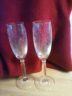 Buy 1950s Set Of 2 Etched Toasting Champagne Flutes • 24.13£