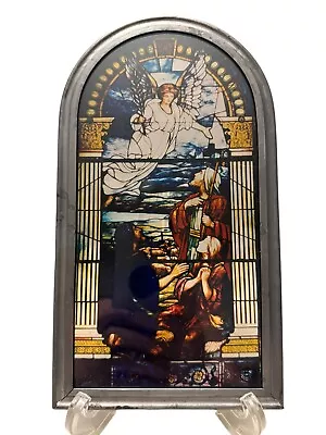 Buy Vintage Spiritual Angel Visitation Stained Glass Sun Catcher Heavy Metal Frame • 19.21£