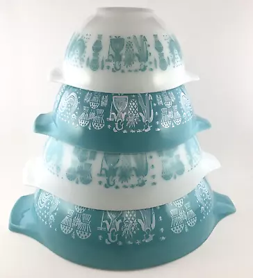Buy Pyrex Amish Butterprint 4pc Set Nesting Cinderella Mixing Bowls 441-444 Vintage • 184.99£