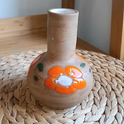 Buy Hand Made Vase Studio Pottery Orange Flower Design Housewarming Gift • 16£