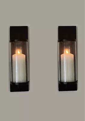 Buy 2 Pcs Metal Wall Candle Sconce Wall Hanging Decor Candle Holder With Glass Tube • 14.99£