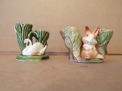 Buy 2 Vintage Pottery Vases/ornaments - Bunny & Swan • 18£