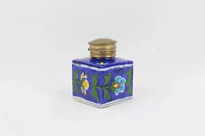 Buy Old Blue Pottery Indian Ceramic Ink Pot Collectible Inkwell Rustic Brass Cap • 51.26£