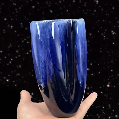 Buy Mid Century Pottery Vase Drip Glaze Vessel Blue Black Ceramic Hand Made 6”Tall • 27.74£