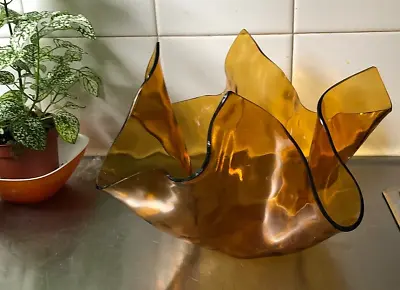 Buy Vintage 1970's Chance Glass Handkerchief Vase 7  Tall In An Amber Optic Pattern • 22£