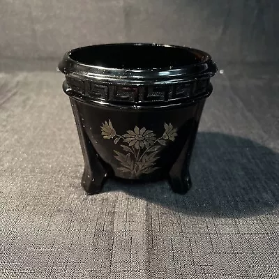 Buy Vintage Jardiniere LE Smith Amethyst Black Glass Footed Vase Silver Flower 4.25  • 13.45£
