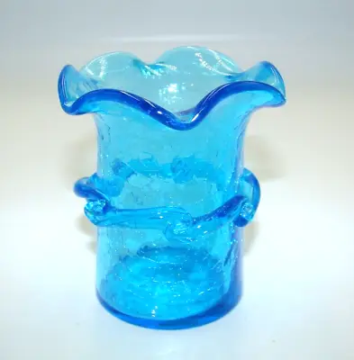 Buy Vintage Blue Crackle Glass 3 1/4  Vase • 4.74£