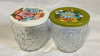 Buy Vintage Ball Quilted Crystal Glass Jelly Jars W/Floral Metal Lids~Set Of 2~MCM • 10.44£