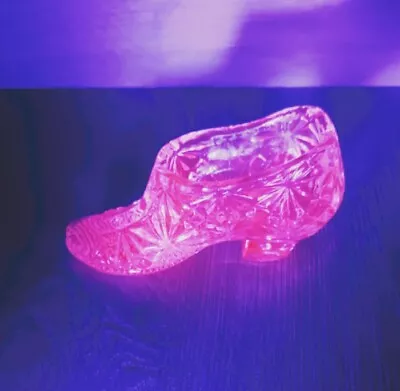 Buy Blue Vaseline Glass Floral Shoe Slipper Boot Uranium Yellow Daisy Button Flower • 28.76£