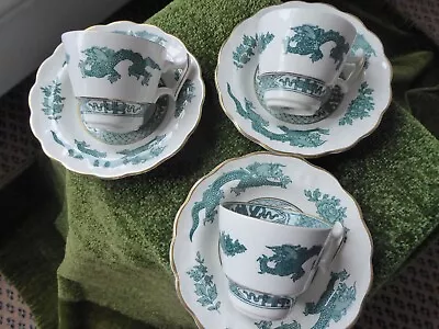 Buy Booths Green And White 'Dragon' Pattern 3 Cups And Saucers • 6.50£