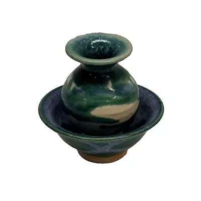 Buy Whitefish Pottery Miniature Stoneware Vase Bowl Set Green/Blue/White Glaze 2018 • 23.69£