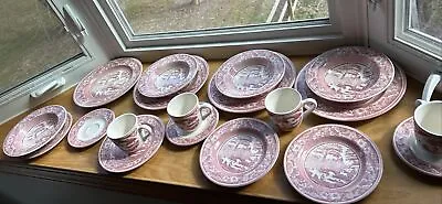 Buy 19 Pc Staffordshire Engravings Wild Rose Dinnerware Set Red Pink 5/4 Pc -Saucer • 142.51£