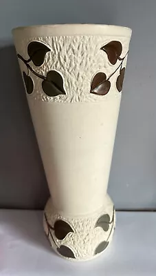 Buy Vintage Rustic Ellgreave Ferndon England Cream/brown Leaf Tall Vase • 4.50£