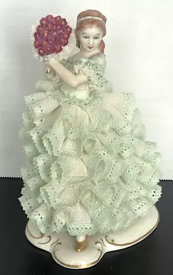 Buy MZ Irish Dresden Lace   Rose Of Tralee  Emerald Collection Figurine Vintage MINT • 237.18£