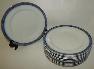 Buy 12 Antique Losol Ware Keeling Burslem England Cobalt Blue Cameo Dinner Plates  • 192.09£