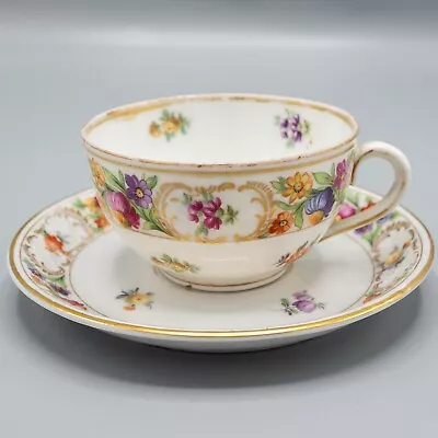 Buy DAMAGED Schumann Empress Dresden Flowers Cup & Saucer Old Mark FREE USA SHIPPING • 17.70£