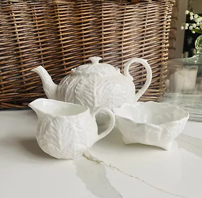 Buy Coalport Countyware White Cabbage Teapot Milk Jug & Sugar Bowl  • 62£