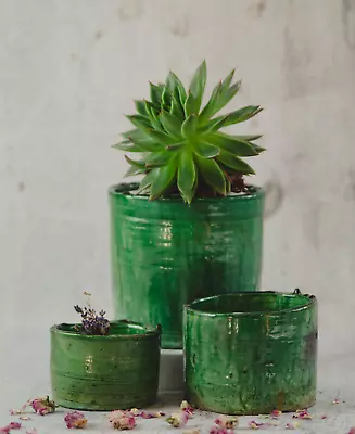 Buy Handmade Ceramic Glazed Pottery Plant Pot - Handcraft Tamegroute Planter/Pot • 14£