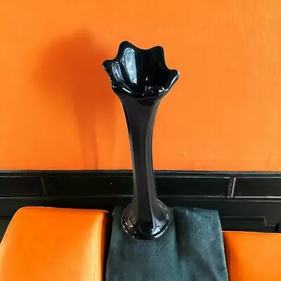 Buy Black Amethyst Swung Vase 9” Glass Bud Vase Vintage • 33.21£