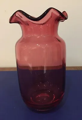 Buy Vintage Hand Blown Vaseline And Cranberry Art Glass Vase With Flared Rim • 17£