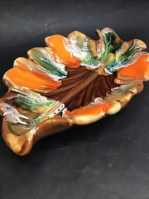 Buy Vintage MCM Fat Lava Vallauris France Studio Pottery Orange Leaf Plate  40cm • 48£
