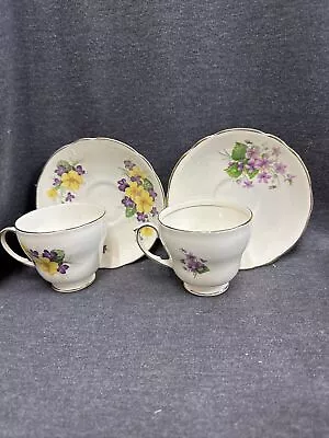 Buy 2 Sets DUCHESS FINE BONE CHINA TEACUP SAUCER MADE IN ENGLAND FLORAL PURPLE GOLD • 18.03£