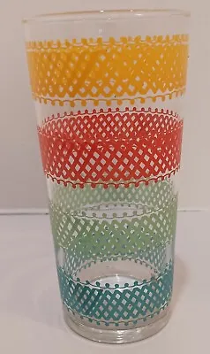 Buy VINTAGE Libbey Drinking Glass Tumblers 6” BLUE Red Agua Yellow Basket Design • 5.74£