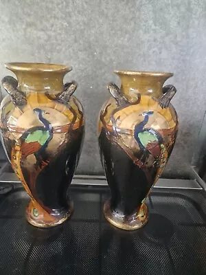 Buy Large Pair Thomas Forester Phoenix Ware Art Nouveau Vases Peacock • 300£