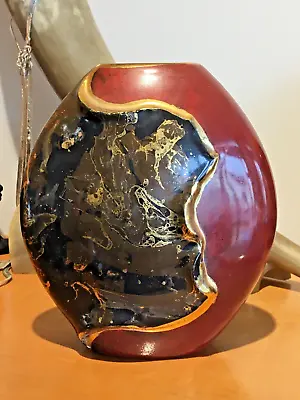 Buy Vintage German Kaiser Rare Volcanic Red & Gold Signed Vase • 32.75£