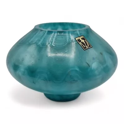 Buy Langham Glass Blue Bowl Art Glass Rose Bowl Vintage • 16.95£