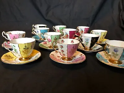 Buy Vintage Adderley Fine Bone China Teacups & Saucers Set X12, Floral, Gold Lined • 180£