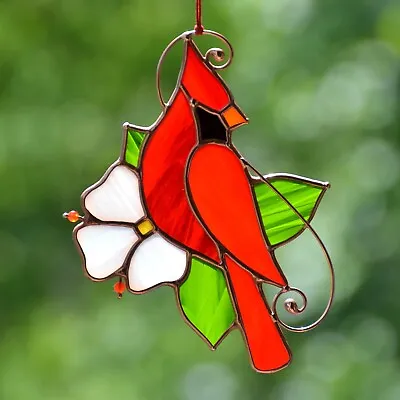 Buy Stained Glass Cardinal 5 X5  Handmade Bird Suncatcher Window Hanging Memory Gift • 47.93£