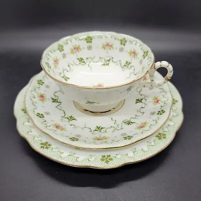 Buy Antique Coalport Trio Cup Saucer Plate Green Pink Floral Vintage China • 15£