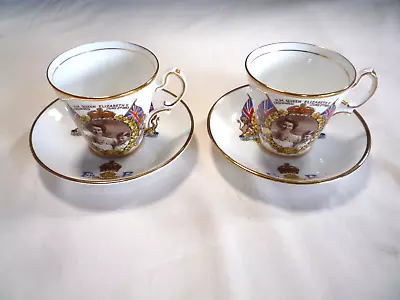 Buy Vintage Sailsbury Bone China Hm Queen Elizabeth Ii Crowned Tea Cups And Saucers • 25£