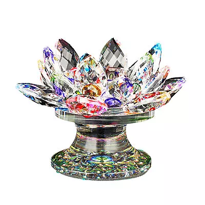 Buy Colourful Crystal Glass Lotus Flower Candle Tea Light Holder Candlestick Decor • 18.19£