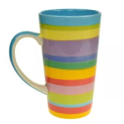 Buy Tall Mug Rainbow Horizontal Stripes Blue Inner Ceramic Hand Painted New • 13.99£