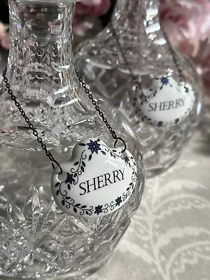 Buy Vintage Decanter Labels SHERRY By Fenton English Bone China X TWO! Blue Flower • 22£