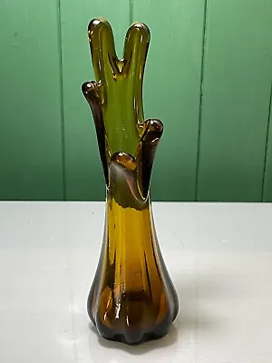 Buy Murano Style Amber Brown Five Finger Slung Art Glass Vase With Fluted Body • 12.99£