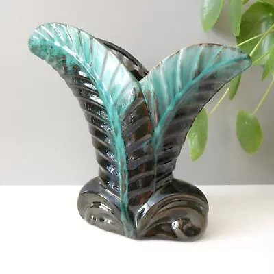 Buy Vintage Blue Mountain Pottery Vase Green Glaze Leaf Leaves Asymmetric MCM • 39.99£