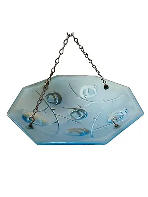 Buy Antique C1930’s Degue Art Deco Chain Glass Ceiling Light - Gorgeous Blue • 165£