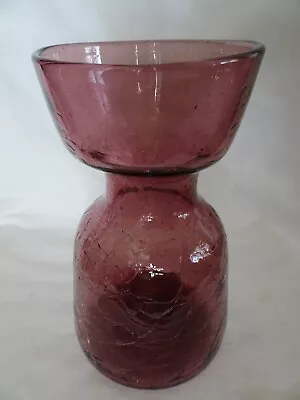 Buy Vintage 8  Lavender Glass Vase Crackle Finish Hand Blown Slant Top Studio Art • 11.37£
