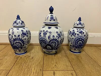 Buy Three Large Blue And White Ginger Jars With Lids • 15£