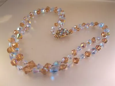 Buy 1950's Aurora Borealis Blue & Champagne Cut Crystal Double Strand Necklace 26  • 28.28£