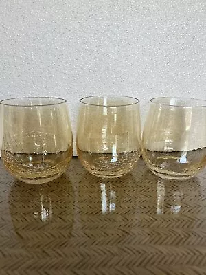Buy 3 Pier 1 Amber Crackle Stemless Wine Glasses 4” • 26.40£