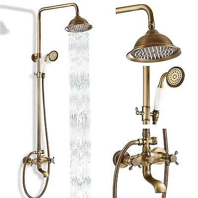 Buy Antique Brass Bathroom Shower Mixer Taps Exposed Valve Twin Head Rain Shower Set • 95£