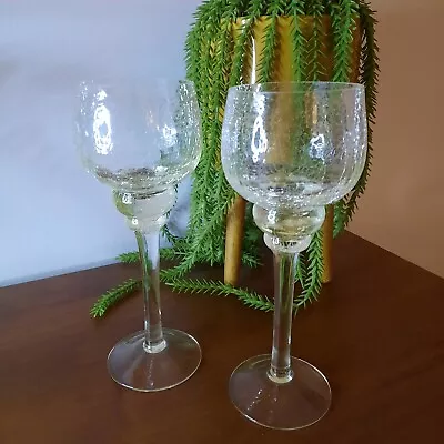 Buy 2 X Crackle Glass Tall Stemmed Candle Holders - Votive - Tea Lights - Good Cond. • 12£