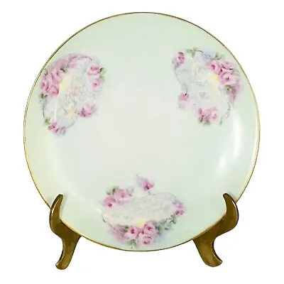 Buy Antique Thomas Sevres Bavaria Handpainted Porcelain Green Pink Rose Salad Plate • 35.33£
